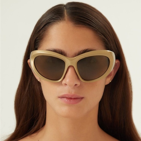 NEW BB0228S 004 BALENCIAGA GOLD BROWN OVAL WOMEN BALENCIAGA SUNGLASSES - Picture 2 of 11